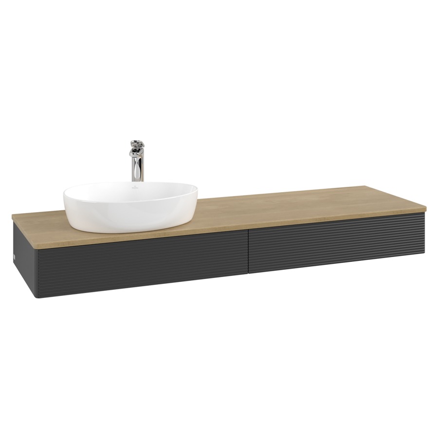 Élément inférieur  Antao
160 x 19 x 50 cm
2&nbsp;éléments de tiroir, 1&nbsp;tiroir chacune
lavabo à gauche
avec siphon gain de place
avec matériel de fixation
pour 1 lavabo à poser 101037/101039/234171
recouvrement Honey Oak, 1 trou pour robinet