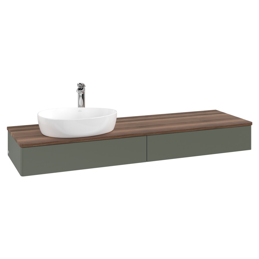 Élément inférieur  Antao
160 x 19 x 50 cm
2&nbsp;éléments de tiroir, 1&nbsp;tiroir chacune
lavabo à gauche
avec siphon gain de place
avec matériel de fixation
pour 1 lavabo à poser 101037/101039/234171
recouvrement Warm Walnut, 1 trou pour robinet