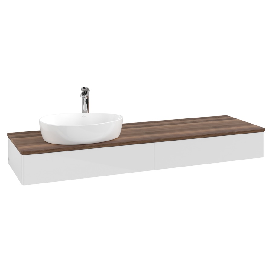 Élément inférieur  Antao
160 x 19 x 50 cm
2&nbsp;éléments de tiroir, 1&nbsp;tiroir chacune
lavabo à gauche
avec siphon gain de place
avec matériel de fixation
pour 1 lavabo à poser 101037/101039/234171
recouvrement Warm Walnut, 1 trou pour robinet