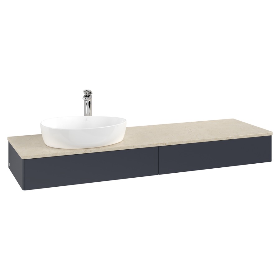 Élément inférieur  Antao
160 x 19 x 50 cm
2&nbsp;éléments de tiroir, 1&nbsp;tiroir chacune
lavabo à gauche
avec siphon gain de place
avec matériel de fixation
pour 1 lavabo à poser 101037/101039/234171
recouvrement Botticino, 1 trou pour robinet