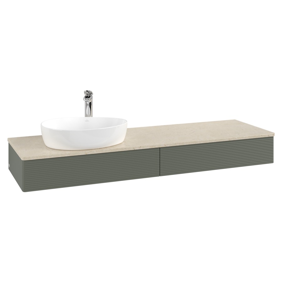 Élément inférieur  Antao
160 x 19 x 50 cm
2&nbsp;éléments de tiroir, 1&nbsp;tiroir chacune
lavabo à gauche
avec siphon gain de place
avec matériel de fixation
pour 1 lavabo à poser 101037/101039/234171
recouvrement Botticino, 1 trou pour robinet