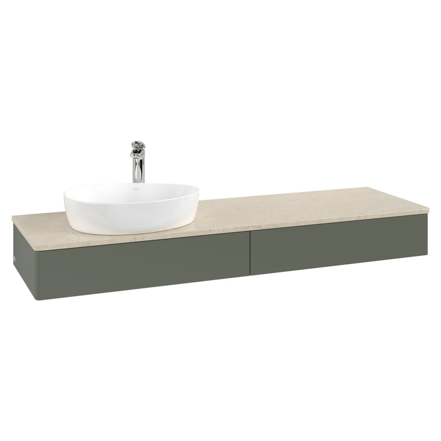 Élément inférieur  Antao
160 x 19 x 50 cm
2&nbsp;éléments de tiroir, 1&nbsp;tiroir chacune
lavabo à gauche
avec siphon gain de place
avec matériel de fixation
pour 1 lavabo à poser 101037/101039/234171
recouvrement Botticino, 1 trou pour robinet