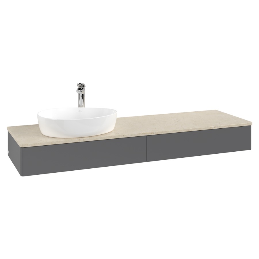 Élément inférieur  Antao
160 x 19 x 50 cm
2&nbsp;éléments de tiroir, 1&nbsp;tiroir chacune
lavabo à gauche
avec siphon gain de place
avec matériel de fixation
pour 1 lavabo à poser 101037/101039/234171
recouvrement Botticino, 1 trou pour robinet