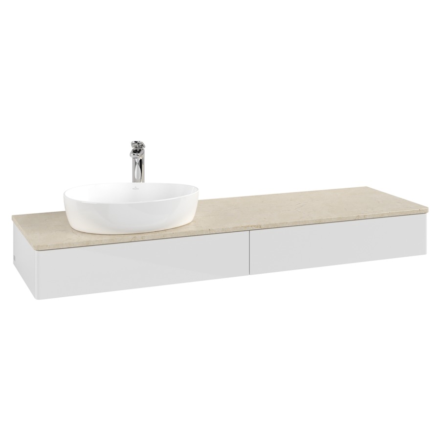 Élément inférieur  Antao
160 x 19 x 50 cm
2&nbsp;éléments de tiroir, 1&nbsp;tiroir chacune
lavabo à gauche
avec siphon gain de place
avec matériel de fixation
pour 1 lavabo à poser 101037/101039/234171
recouvrement Botticino, 1 trou pour robinet