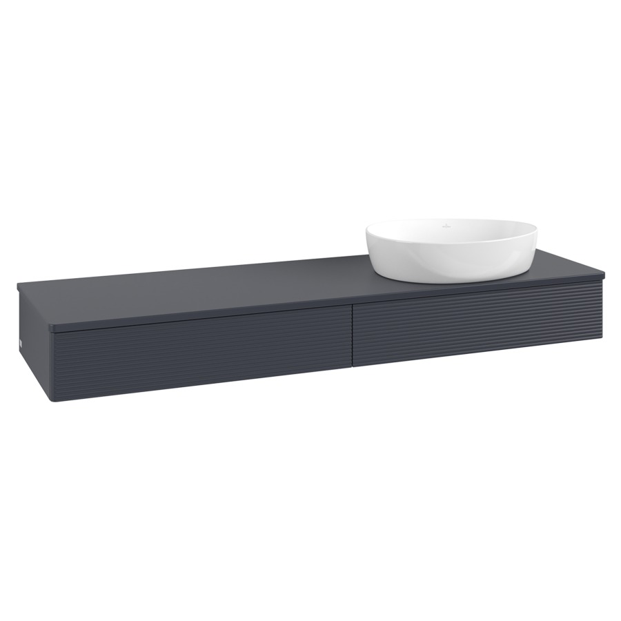 Élément inférieur  Antao
160 x 19 x 50 cm
2&nbsp;éléments de tiroir, 1&nbsp;tiroir chacune
lavabo à droite
avec siphon gain de place
avec matériel de fixation
pour 1 lavabo à poser 234171/234172/234173
recouvrement sans trou pour robinet