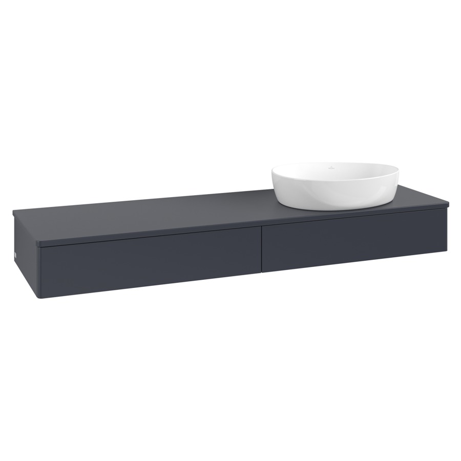 Élément inférieur  Antao
160 x 19 x 50 cm
2&nbsp;éléments de tiroir, 1&nbsp;tiroir chacune
lavabo à droite
avec siphon gain de place
avec matériel de fixation
pour 1 lavabo à poser 234171/234172/234173
recouvrement sans trou pour robinet