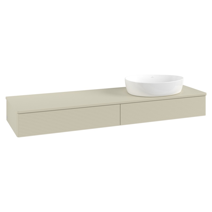 Élément inférieur  Antao
160 x 19 x 50 cm
2&nbsp;éléments de tiroir, 1&nbsp;tiroir chacune
lavabo à droite
avec siphon gain de place
avec matériel de fixation
pour 1 lavabo à poser 234171/234172/234173
recouvrement sans trou pour robinet