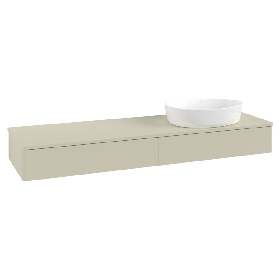 Élément inférieur  Antao
160 x 19 x 50 cm
2&nbsp;éléments de tiroir, 1&nbsp;tiroir chacune
lavabo à droite
avec siphon gain de place
avec matériel de fixation
pour 1 lavabo à poser 234171/234172/234173
recouvrement sans trou pour robinet