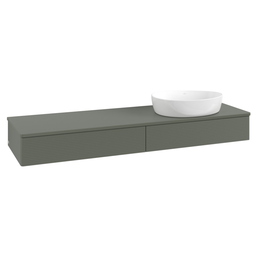Élément inférieur  Antao
160 x 19 x 50 cm
2&nbsp;éléments de tiroir, 1&nbsp;tiroir chacune
lavabo à droite
avec siphon gain de place
avec matériel de fixation
pour 1 lavabo à poser 234171/234172/234173
recouvrement sans trou pour robinet