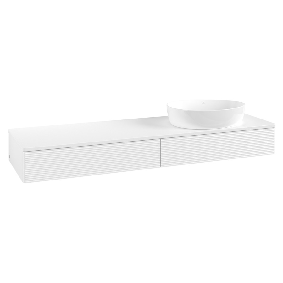 Élément inférieur  Antao
160 x 19 x 50 cm
2&nbsp;éléments de tiroir, 1&nbsp;tiroir chacune
lavabo à droite
avec siphon gain de place
avec matériel de fixation
pour 1 lavabo à poser 234171/234172/234173
recouvrement sans trou pour robinet