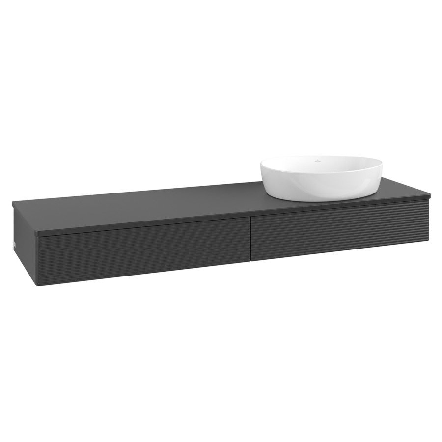 Élément inférieur  Antao
160 x 19 x 50 cm
2&nbsp;éléments de tiroir, 1&nbsp;tiroir chacune
lavabo à droite
avec siphon gain de place
avec matériel de fixation
pour 1 lavabo à poser 234171/234172/234173
recouvrement sans trou pour robinet