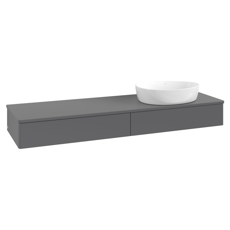 Élément inférieur  Antao
160 x 19 x 50 cm
2&nbsp;éléments de tiroir, 1&nbsp;tiroir chacune
lavabo à droite
avec siphon gain de place
avec matériel de fixation
pour 1 lavabo à poser 234171/234172/234173
recouvrement sans trou pour robinet