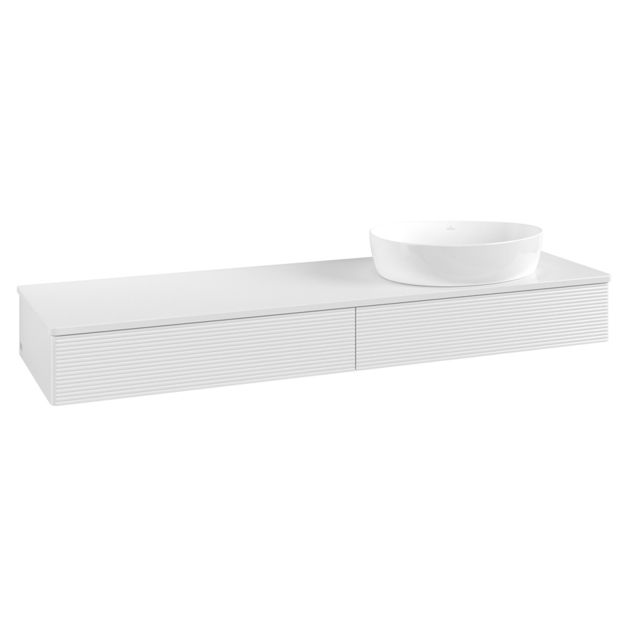 Élément inférieur  Antao
160 x 19 x 50 cm
2&nbsp;éléments de tiroir, 1&nbsp;tiroir chacune
lavabo à droite
avec siphon gain de place
avec matériel de fixation
pour 1 lavabo à poser 234171/234172/234173
recouvrement sans trou pour robinet