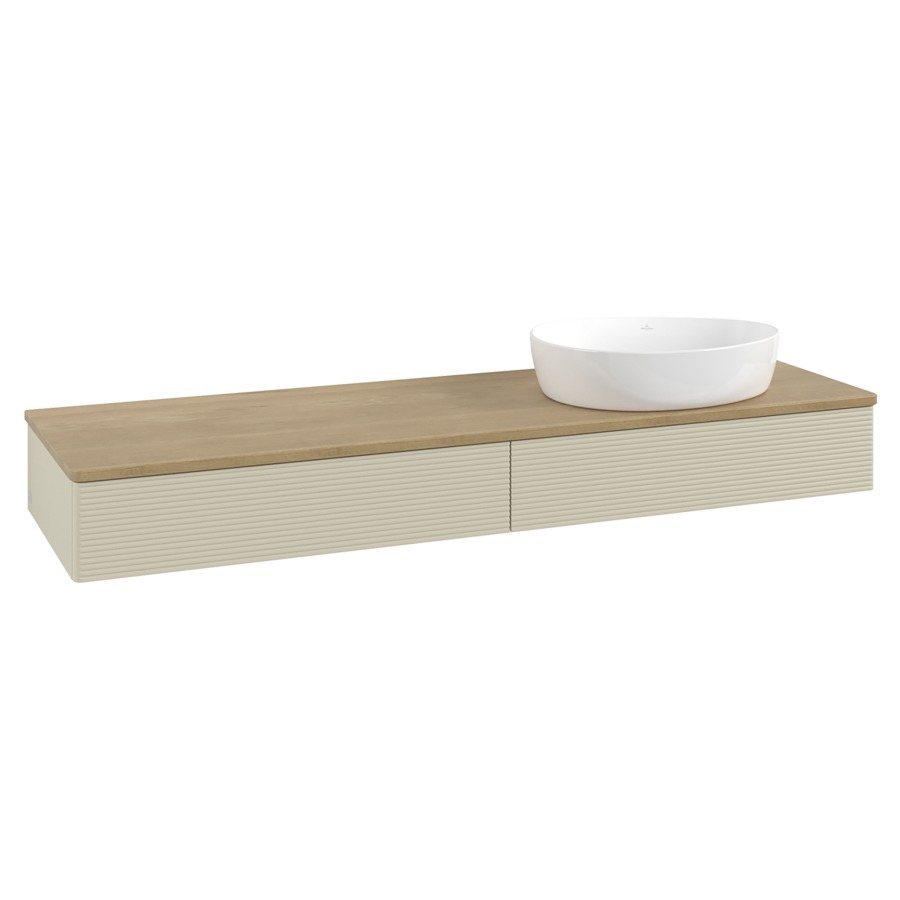 Élément inférieur  Antao
160 x 19 x 50 cm
2&nbsp;éléments de tiroir, 1&nbsp;tiroir chacune
lavabo à droite
avec siphon gain de place
avec matériel de fixation
pour 1 lavabo à poser 234171/234172/234173
recouvrement Honey Oak
sans trou pour robinet