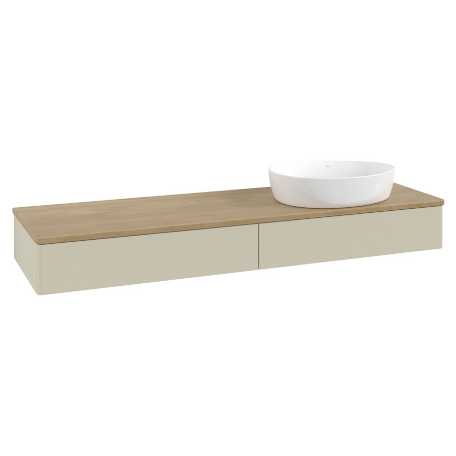 Élément inférieur  Antao
160 x 19 x 50 cm
2&nbsp;éléments de tiroir, 1&nbsp;tiroir chacune
lavabo à droite
avec siphon gain de place
avec matériel de fixation
pour 1 lavabo à poser 234171/234172/234173
recouvrement Honey Oak
sans trou pour robinet