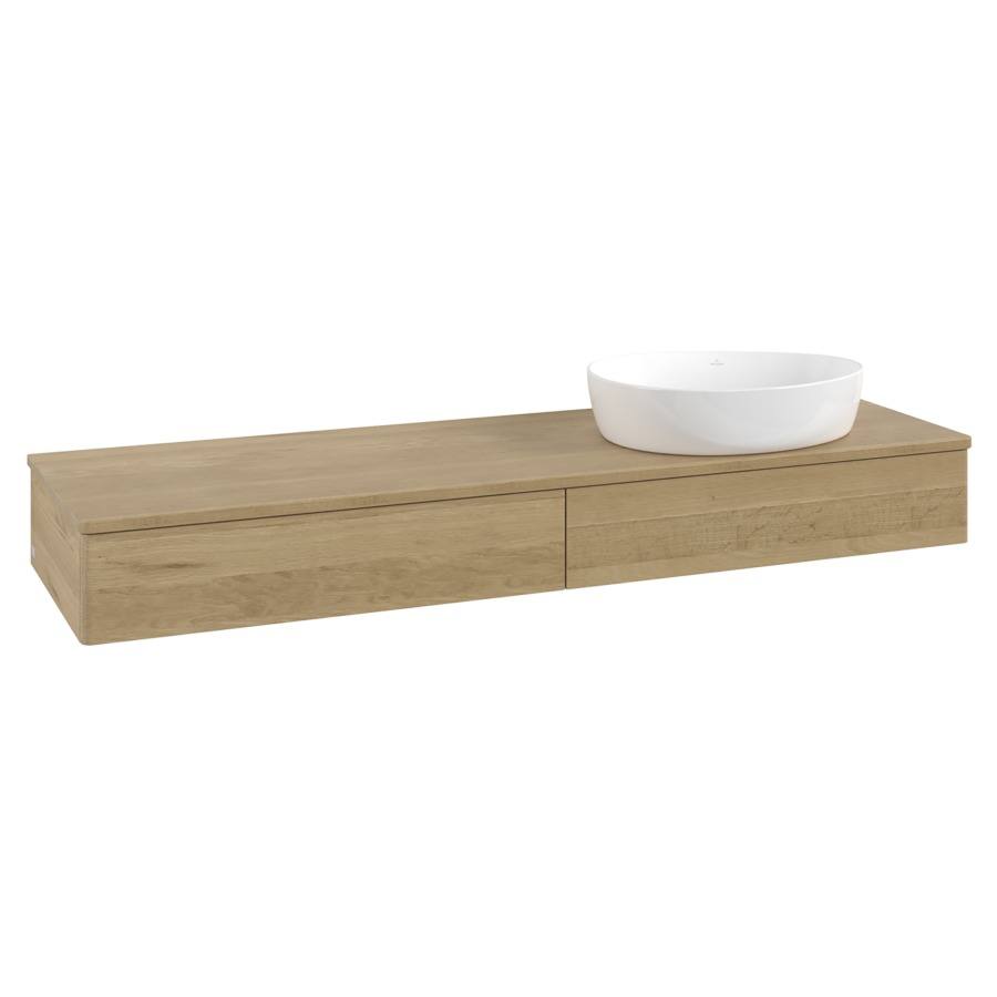 Élément inférieur  Antao
160 x 19 x 50 cm
2&nbsp;éléments de tiroir, 1&nbsp;tiroir chacune
lavabo à droite
avec siphon gain de place
avec matériel de fixation
pour 1 lavabo à poser 234171/234172/234173
recouvrement Honey Oak
sans trou pour robinet