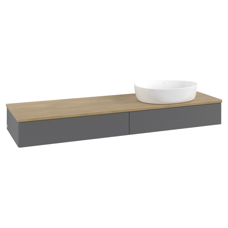 Élément inférieur  Antao
160 x 19 x 50 cm
2&nbsp;éléments de tiroir, 1&nbsp;tiroir chacune
lavabo à droite
avec siphon gain de place
avec matériel de fixation
pour 1 lavabo à poser 234171/234172/234173
recouvrement Honey Oak
sans trou pour robinet