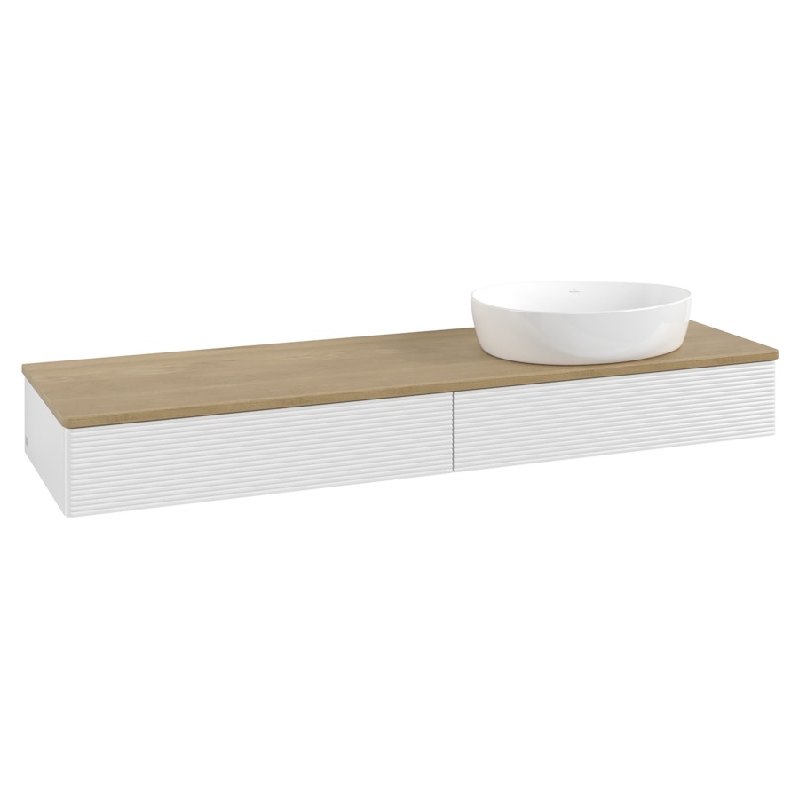Élément inférieur  Antao
160 x 19 x 50 cm
2&nbsp;éléments de tiroir, 1&nbsp;tiroir chacune
lavabo à droite
avec siphon gain de place
avec matériel de fixation
pour 1 lavabo à poser 234171/234172/234173
recouvrement Honey Oak
sans trou pour robinet