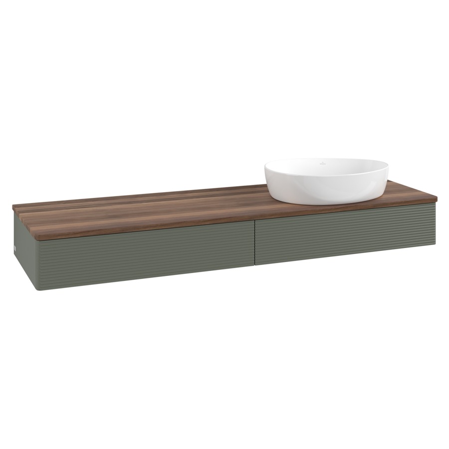 Élément inférieur  Antao
160 x 19 x 50 cm
2&nbsp;éléments de tiroir, 1&nbsp;tiroir chacune
lavabo à droite
avec siphon gain de place
avec matériel de fixation
pour 1 lavabo à poser 234171/234172/234173
recouvrement Warm Walnut
sans trou pour robinet