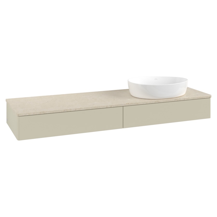 Élément inférieur  Antao
160 x 19 x 50 cm
2&nbsp;éléments de tiroir, 1&nbsp;tiroir chacune
lavabo à droite
avec siphon gain de place
avec matériel de fixation
pour 1 lavabo à poser 234171/234172/234173
recouvrement Botticino
sans trou pour robinet