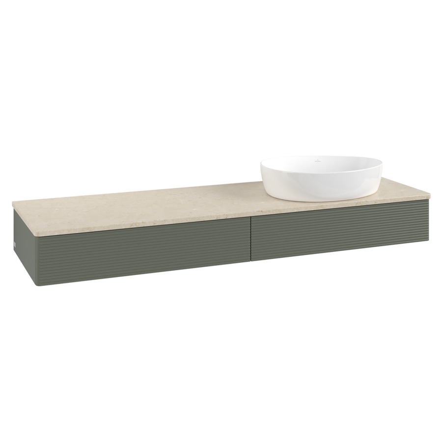 Élément inférieur  Antao
160 x 19 x 50 cm
2&nbsp;éléments de tiroir, 1&nbsp;tiroir chacune
lavabo à droite
avec siphon gain de place
avec matériel de fixation
pour 1 lavabo à poser 234171/234172/234173
recouvrement Botticino
sans trou pour robinet