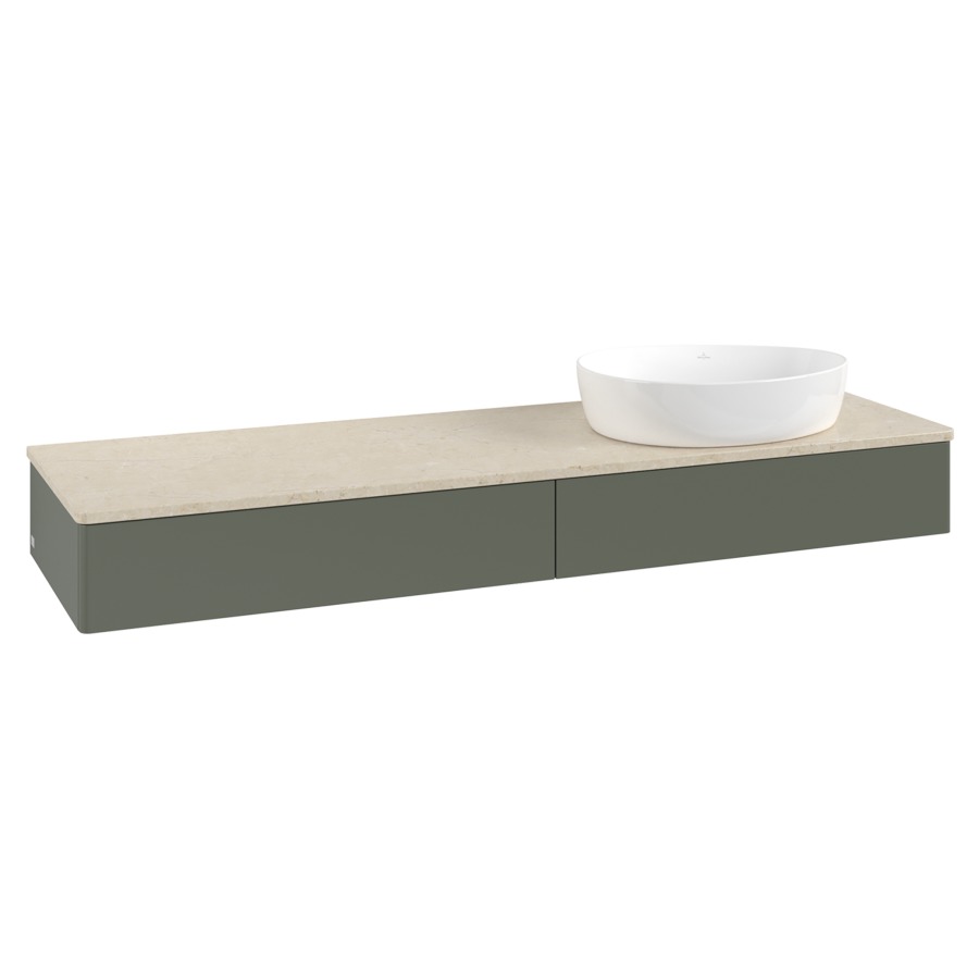 Élément inférieur  Antao
160 x 19 x 50 cm
2&nbsp;éléments de tiroir, 1&nbsp;tiroir chacune
lavabo à droite
avec siphon gain de place
avec matériel de fixation
pour 1 lavabo à poser 234171/234172/234173
recouvrement Botticino
sans trou pour robinet