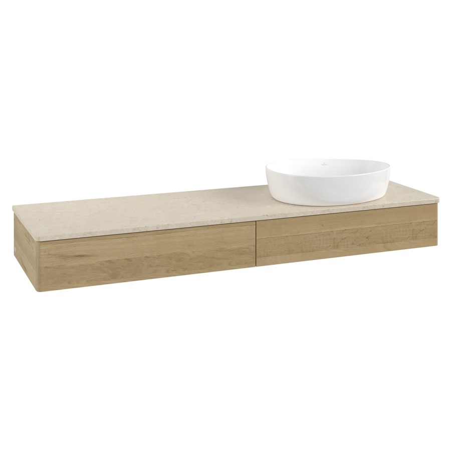 Élément inférieur  Antao
160 x 19 x 50 cm
2&nbsp;éléments de tiroir, 1&nbsp;tiroir chacune
lavabo à droite
avec siphon gain de place
avec matériel de fixation
pour 1 lavabo à poser 234171/234172/234173
recouvrement Botticino
sans trou pour robinet
