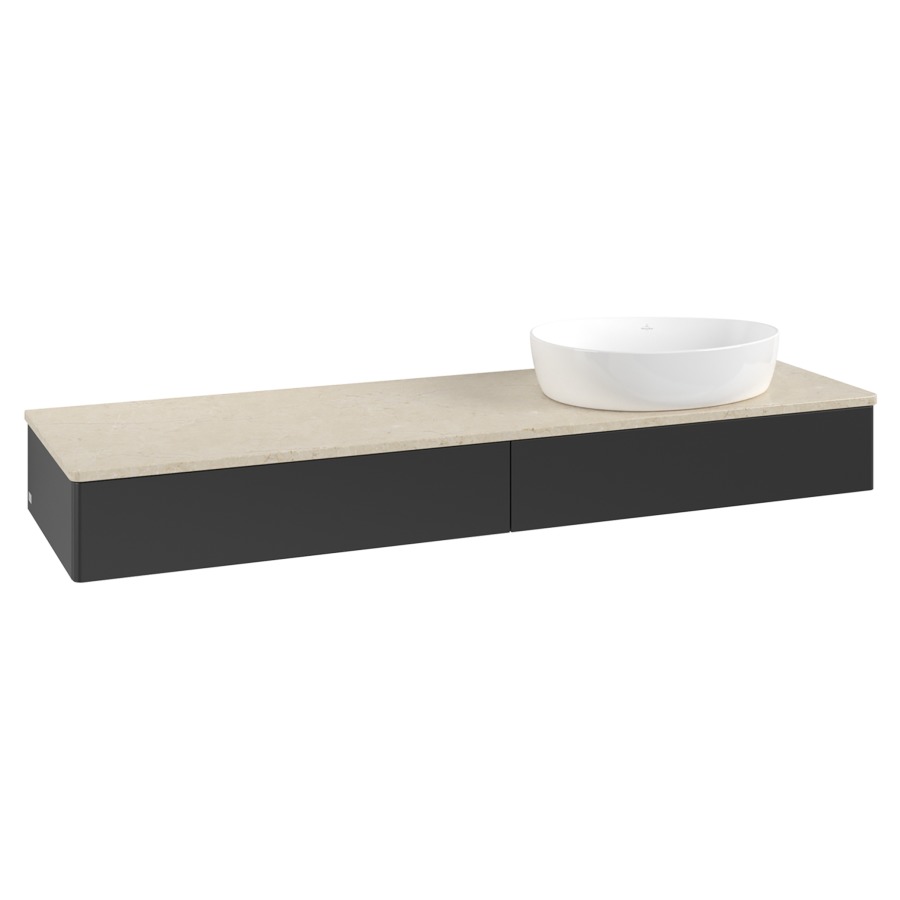 Élément inférieur  Antao
160 x 19 x 50 cm
2&nbsp;éléments de tiroir, 1&nbsp;tiroir chacune
lavabo à droite
avec siphon gain de place
avec matériel de fixation
pour 1 lavabo à poser 234171/234172/234173
recouvrement Botticino
sans trou pour robinet
