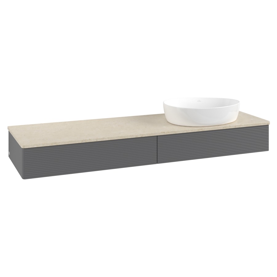 Élément inférieur  Antao
160 x 19 x 50 cm
2&nbsp;éléments de tiroir, 1&nbsp;tiroir chacune
lavabo à droite
avec siphon gain de place
avec matériel de fixation
pour 1 lavabo à poser 234171/234172/234173
recouvrement Botticino
sans trou pour robinet