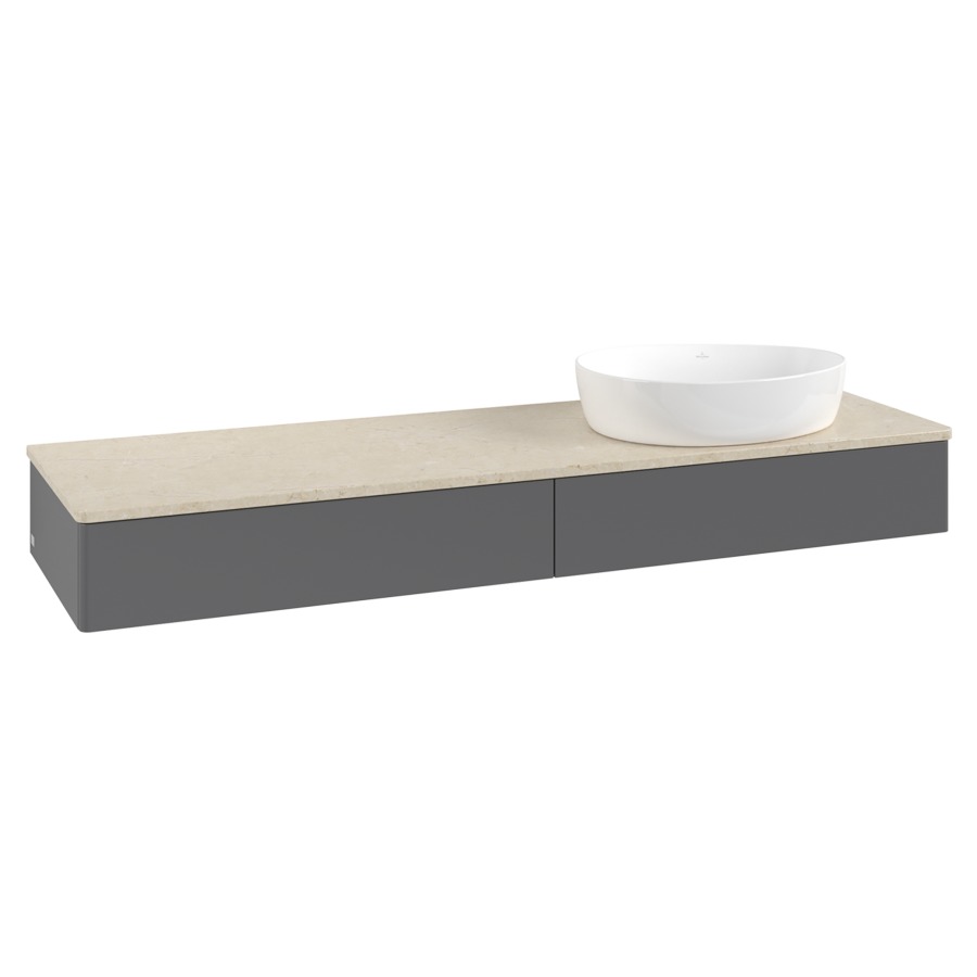 Élément inférieur  Antao
160 x 19 x 50 cm
2&nbsp;éléments de tiroir, 1&nbsp;tiroir chacune
lavabo à droite
avec siphon gain de place
avec matériel de fixation
pour 1 lavabo à poser 234171/234172/234173
recouvrement Botticino
sans trou pour robinet