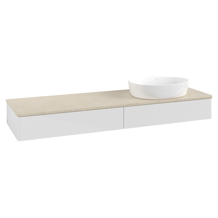 Élément inférieur  Antao
160 x 19 x 50 cm
2&nbsp;éléments de tiroir, 1&nbsp;tiroir chacune
lavabo à droite
avec siphon gain de place
avec matériel de fixation
pour 1 lavabo à poser 234171/234172/234173
recouvrement Botticino
sans trou pour robinet