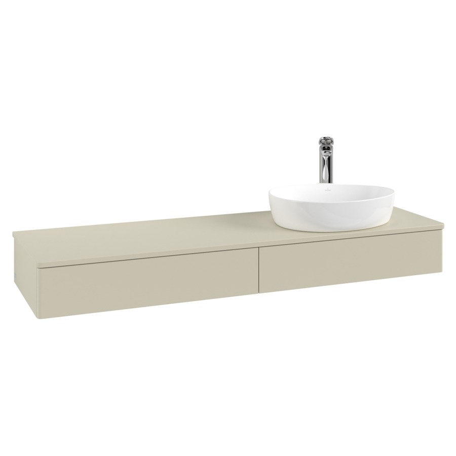 Élément inférieur  Antao
160 x 19 x 50 cm
2&nbsp;éléments de tiroir, 1&nbsp;tiroir chacune
lavabo à droite
avec siphon gain de place
avec matériel de fixation
pour 1 lavabo à poser 101037/101039/234171
recouvrement avec trou pour robinet