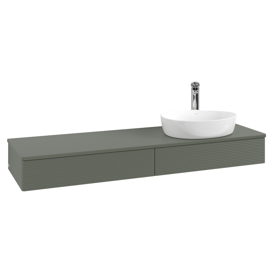 Élément inférieur  Antao
160 x 19 x 50 cm
2&nbsp;éléments de tiroir, 1&nbsp;tiroir chacune
lavabo à droite
avec siphon gain de place
avec matériel de fixation
pour 1 lavabo à poser 101037/101039/234171
recouvrement avec trou pour robinet