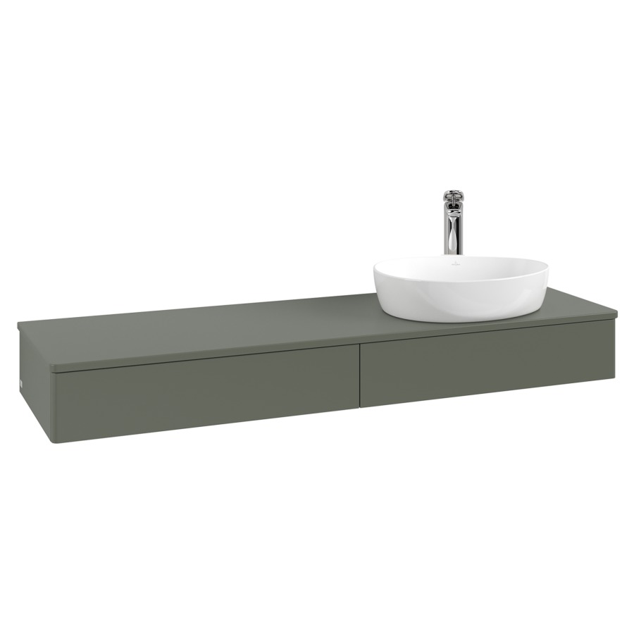 Élément inférieur  Antao
160 x 19 x 50 cm
2&nbsp;éléments de tiroir, 1&nbsp;tiroir chacune
lavabo à droite
avec siphon gain de place
avec matériel de fixation
pour 1 lavabo à poser 101037/101039/234171
recouvrement avec trou pour robinet