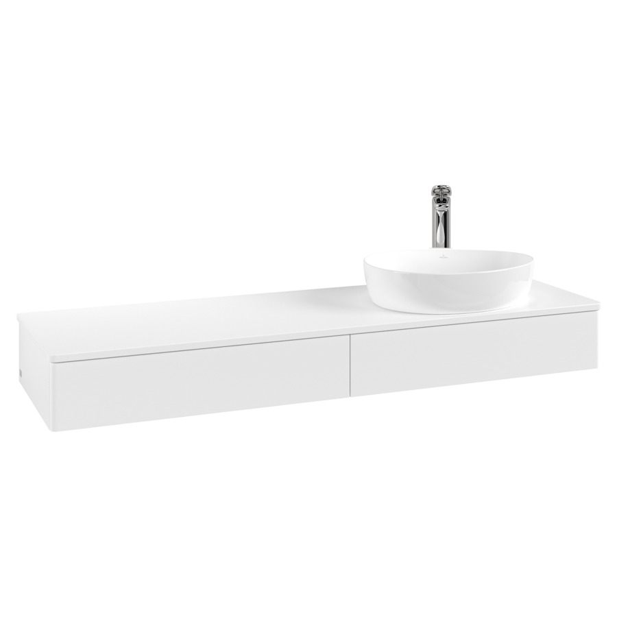 Élément inférieur  Antao
160 x 19 x 50 cm
2&nbsp;éléments de tiroir, 1&nbsp;tiroir chacune
lavabo à droite
avec siphon gain de place
avec matériel de fixation
pour 1 lavabo à poser 101037/101039/234171
recouvrement avec trou pour robinet