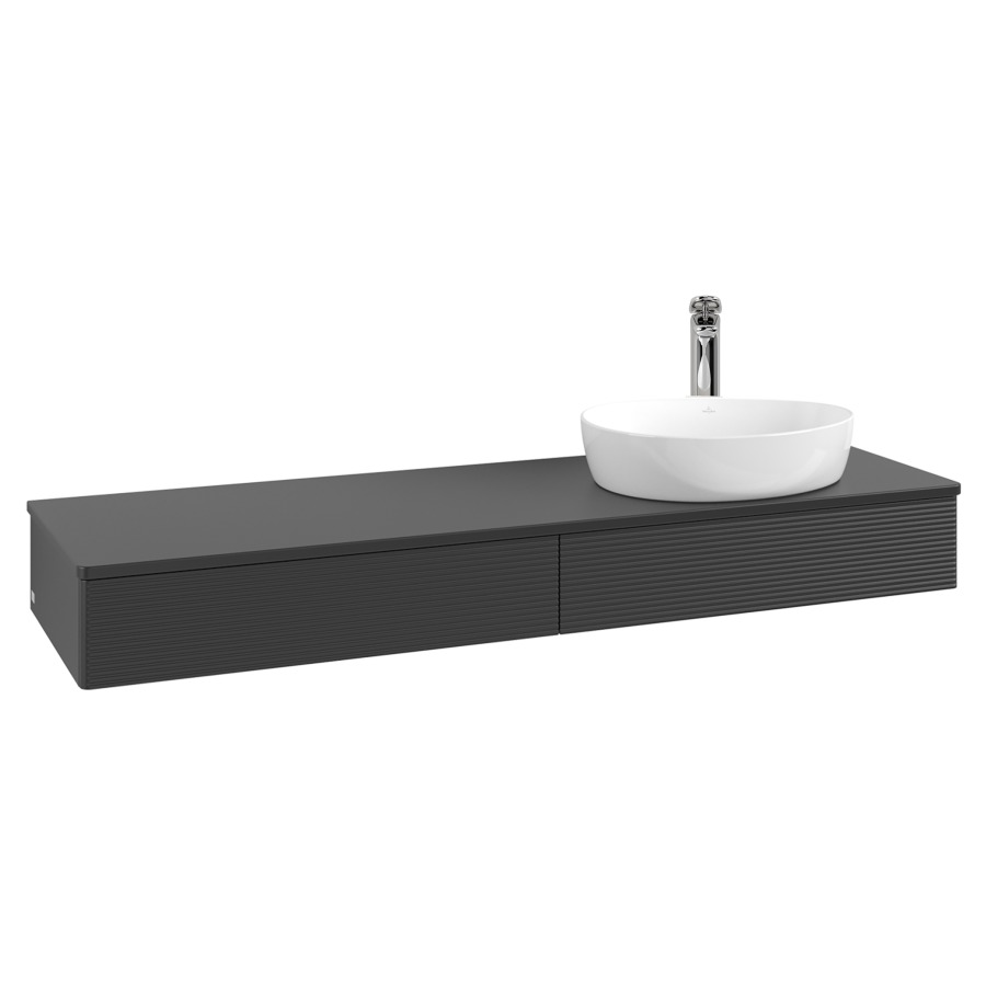 Élément inférieur  Antao
160 x 19 x 50 cm
2&nbsp;éléments de tiroir, 1&nbsp;tiroir chacune
lavabo à droite
avec siphon gain de place
avec matériel de fixation
pour 1 lavabo à poser 101037/101039/234171
recouvrement avec trou pour robinet