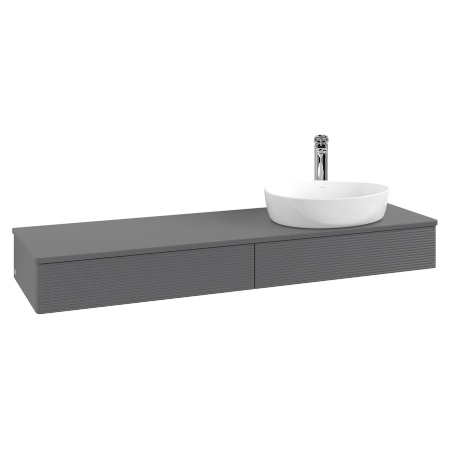 Élément inférieur  Antao
160 x 19 x 50 cm
2&nbsp;éléments de tiroir, 1&nbsp;tiroir chacune
lavabo à droite
avec siphon gain de place
avec matériel de fixation
pour 1 lavabo à poser 101037/101039/234171
recouvrement avec trou pour robinet