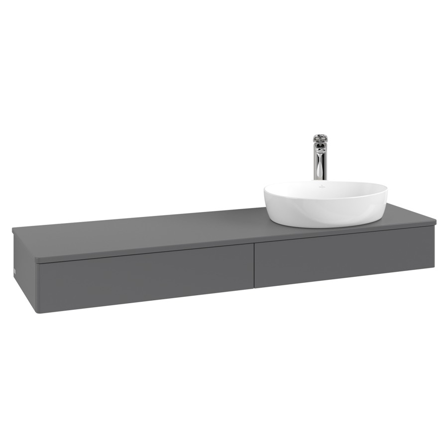 Élément inférieur  Antao
160 x 19 x 50 cm
2&nbsp;éléments de tiroir, 1&nbsp;tiroir chacune
lavabo à droite
avec siphon gain de place
avec matériel de fixation
pour 1 lavabo à poser 101037/101039/234171
recouvrement avec trou pour robinet
