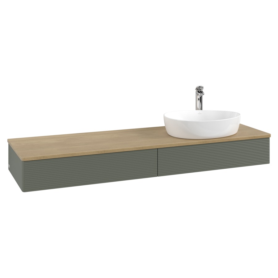 Élément inférieur  Antao
160 x 19 x 50 cm
2&nbsp;éléments de tiroir, 1&nbsp;tiroir chacune
lavabo à droite
avec siphon gain de place
avec matériel de fixation
pour 1 lavabo à poser 101037/101039/234171
recouvrement Honey Oak, 1 trou pour robinet