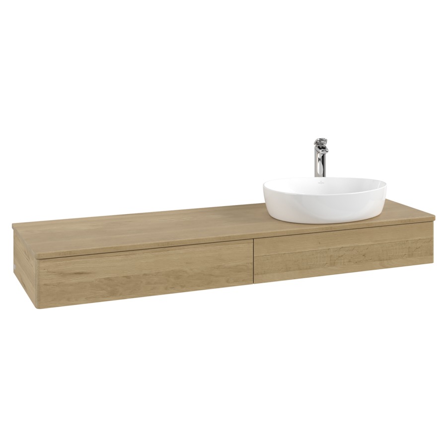 Élément inférieur  Antao
160 x 19 x 50 cm
2&nbsp;éléments de tiroir, 1&nbsp;tiroir chacune
lavabo à droite
avec siphon gain de place
avec matériel de fixation
pour 1 lavabo à poser 101037/101039/234171
recouvrement Honey Oak, 1 trou pour robinet