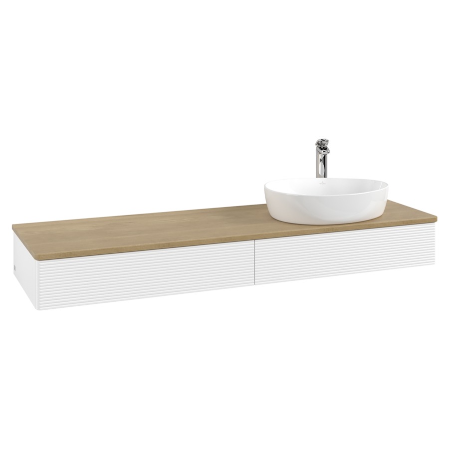 Élément inférieur  Antao
160 x 19 x 50 cm
2&nbsp;éléments de tiroir, 1&nbsp;tiroir chacune
lavabo à droite
avec siphon gain de place
avec matériel de fixation
pour 1 lavabo à poser 101037/101039/234171
recouvrement Honey Oak, 1 trou pour robinet