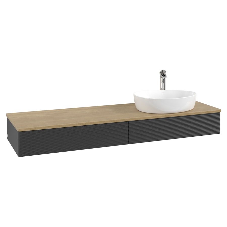 Élément inférieur  Antao
160 x 19 x 50 cm
2&nbsp;éléments de tiroir, 1&nbsp;tiroir chacune
lavabo à droite
avec siphon gain de place
avec matériel de fixation
pour 1 lavabo à poser 101037/101039/234171
recouvrement Honey Oak, 1 trou pour robinet