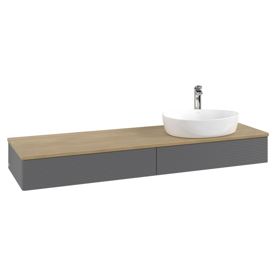Élément inférieur  Antao
160 x 19 x 50 cm
2&nbsp;éléments de tiroir, 1&nbsp;tiroir chacune
lavabo à droite
avec siphon gain de place
avec matériel de fixation
pour 1 lavabo à poser 101037/101039/234171
recouvrement Honey Oak, 1 trou pour robinet