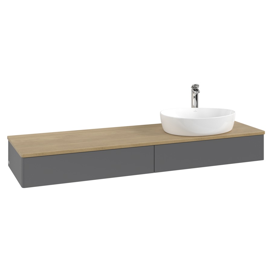 Élément inférieur  Antao
160 x 19 x 50 cm
2&nbsp;éléments de tiroir, 1&nbsp;tiroir chacune
lavabo à droite
avec siphon gain de place
avec matériel de fixation
pour 1 lavabo à poser 101037/101039/234171
recouvrement Honey Oak, 1 trou pour robinet