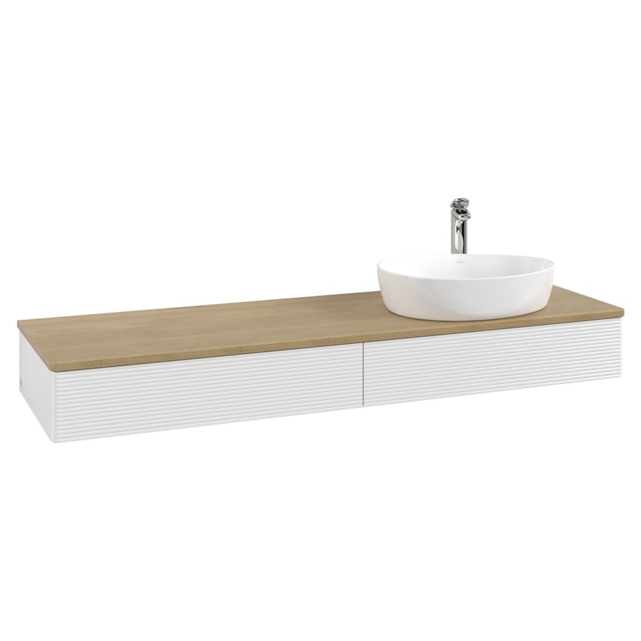 Élément inférieur  Antao
160 x 19 x 50 cm
2&nbsp;éléments de tiroir, 1&nbsp;tiroir chacune
lavabo à droite
avec siphon gain de place
avec matériel de fixation
pour 1 lavabo à poser 101037/101039/234171
recouvrement Honey Oak, 1 trou pour robinet