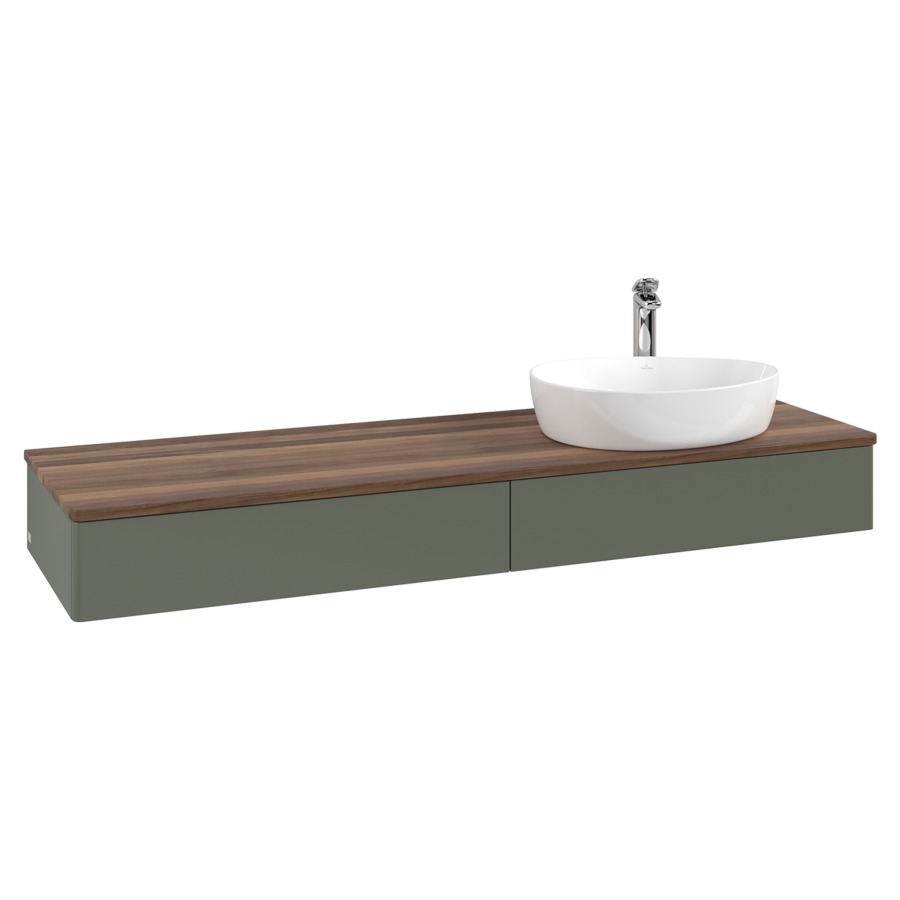 Élément inférieur  Antao
160 x 19 x 50 cm
2&nbsp;éléments de tiroir, 1&nbsp;tiroir chacune
lavabo à droite
avec siphon gain de place
avec matériel de fixation
pour 1 lavabo à poser 101037/101039/234171
recouvrement Warm Walnut, 1 trou pour robinet