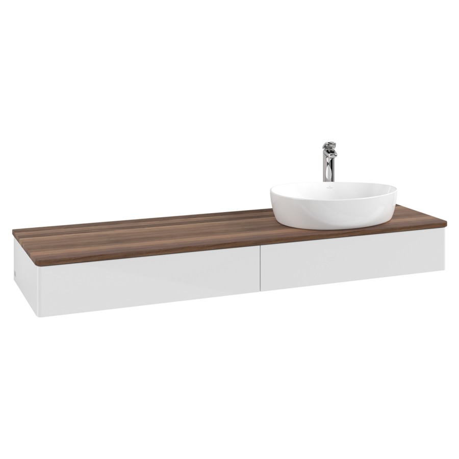 Élément inférieur  Antao
160 x 19 x 50 cm
2&nbsp;éléments de tiroir, 1&nbsp;tiroir chacune
lavabo à droite
avec siphon gain de place
avec matériel de fixation
pour 1 lavabo à poser 101037/101039/234171
recouvrement Warm Walnut, 1 trou pour robinet
