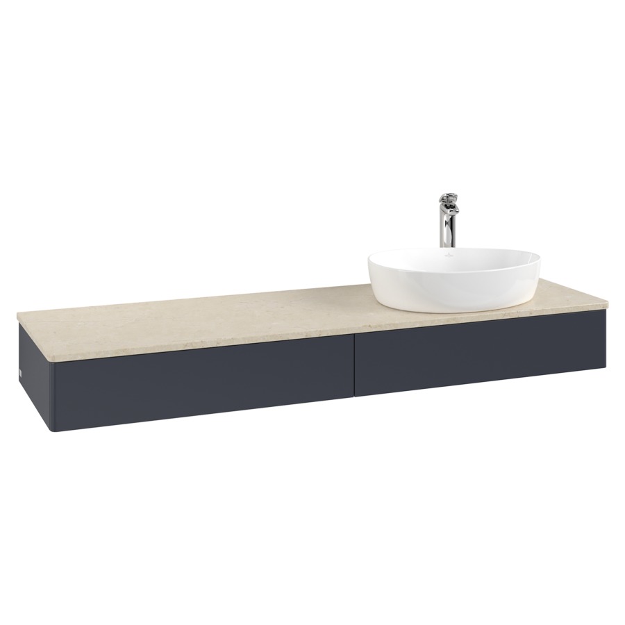 Élément inférieur  Antao
160 x 19 x 50 cm
2&nbsp;éléments de tiroir, 1&nbsp;tiroir chacune
lavabo à droite
avec siphon gain de place
avec matériel de fixation
pour 1 lavabo à poser 101037/101039/234171
recouvrement Botticino, 1 trou pour robinet