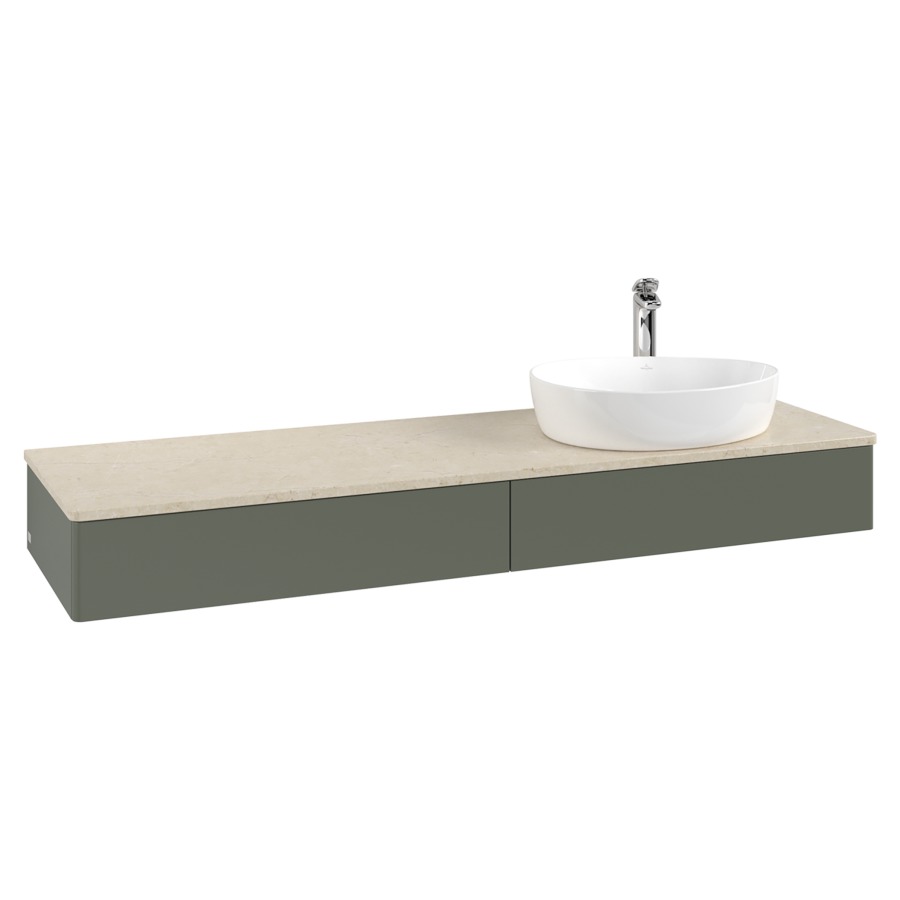 Élément inférieur  Antao
160 x 19 x 50 cm
2&nbsp;éléments de tiroir, 1&nbsp;tiroir chacune
lavabo à droite
avec siphon gain de place
avec matériel de fixation
pour 1 lavabo à poser 101037/101039/234171
recouvrement Botticino, 1 trou pour robinet