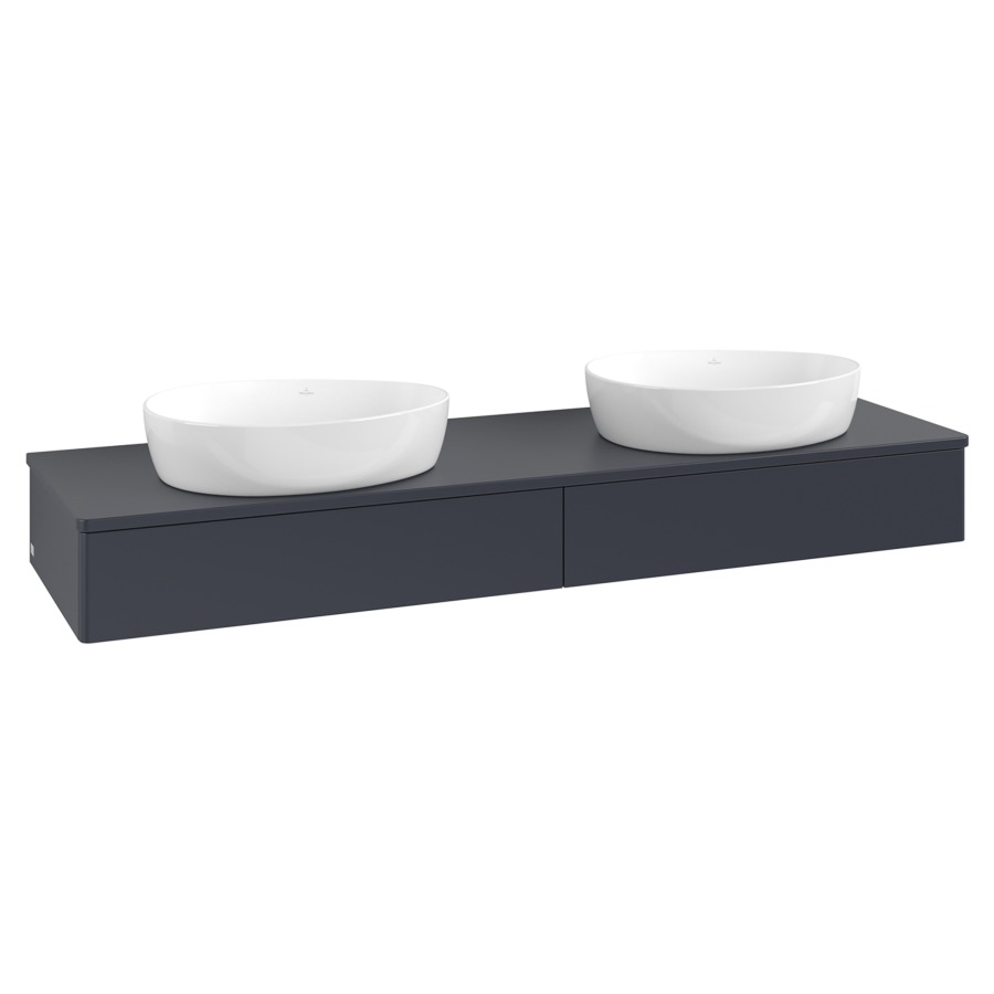 Élément inférieur  Antao
160 x 19 x 50 cm
2&nbsp;éléments de tiroir, 1&nbsp;tiroir chacune
avec siphon gain de place
avec matériel de fixation
pour 2 lavabos à poser 234171/234172/234173
recouvrement sans trou pour robinet